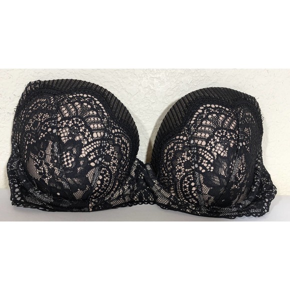 Victoria’s Secret Bra Very Sexy BlACK LACE over tan Size 32DD RN 54867